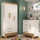Quarto Infantil Completo Guarda Roupa 3 Portas 2 Gavetas com Cômoda Selene Espresso Móveis Branco/Fosco/Nature