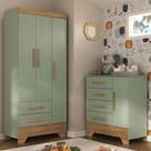 Quarto Infantil Completo Guarda Roupa 3 Portas 2 Gavetas com Cômoda Selene Espresso Móveis Verde Fosco/Nature