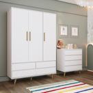 Quarto Infantil Completo Guarda Roupa Lorena 3 Portas Cômoda 4 Gavetas 100% MDF