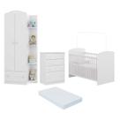 Quarto Infantil Completo João e Maria Multimóveis com Colchão, Berço, Guarda Roupa e Cômoda Bco/Col