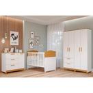 Quarto Infantil Completo Jujuba 3 Peças (Guarda Roupa+Cômoda+Berço) Nature/Branco - Permóbili Baby