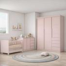 Quarto Infantil Completo Pérola com Guarda Roupa 3 Portas Cômoda 2 Portas e Berço Mini Cama Rosa - Phoenix Baby