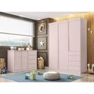 Quarto Infantil Completo Pérola Roupeiro e Cômoda 4 Gavetas Rose