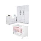 Quarto Infantil de Bebê Berço Doce Sonho c/ Rodízios + Guarda Roupa Lívia 4 Portas + Cômoda Sapateira 100% MDF - Phoenix