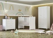 Quarto infantil Doce Sonho Guarda Roupa Berço e Cômoda Sapateira Branco Qmovi
