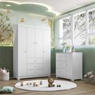 Quarto Infantil Duda 100% MDF Roupeiro 4 Portas + Cômoda 3 Gavetas - Phoenix Baby