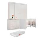 Quarto Infantil Flat Mel MDF Guarda Roupa Roupeiro + Cômoda + Berço Mini Cama c/ Colchão