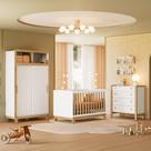 Quarto Infantil Flora Guarda Roupa 2 Portas Correr, Comoda 4 Gavetas, Berço Freijo/Branco