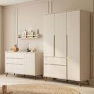 Quarto Infantil Guarda-Roupa 3 Portas e Cômoda 3 Gavetas Retrô 100% MDF Melinda Off White