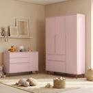 Quarto Infantil Guarda-Roupa 3 Portas e Cômoda 3 Gavetas Retrô 100% MDF Melinda Rosê