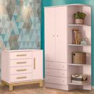 Quarto Infantil Guarda Roupa e Cômoda Sapateira Slim Rosa