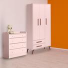 Quarto Infantil Guarda Roupa Retro e Cômoda Trocador Rosa