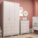 Quarto Infantil Guarda Roupas 3 Portas Cômoda 4 Gavetas Mimo 100% MDF Espresso Móveis Branco/Brilho