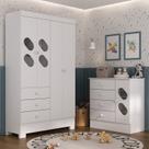 Quarto Infantil/Juvenil com Guarda Roupa e Cômoda Stella Branco