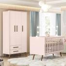 Quarto Infantil Kit Com 2 Peças Berço e Guarda Roupa Retro Rosa - Móveis Leartam