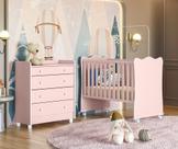 Quarto Infantil Lua Encantada Berço e Cômoda com Trocador Rosa