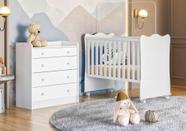 Quarto Infantil Lua Encantada Berço e Cômoda Trocador Branco