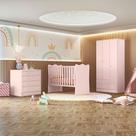 Quarto Infantil Lua Encantada Berço, Guarda Roupa e Comoda Rosa
