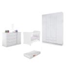 Quarto Infantil MDF Flat Mel Berço Mini Cama c/ Perfil Doce Sonho c/ Colchão + Guarda Roupa Roupeiro e Cômoda