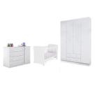 Quarto Infantil MDF Flat Mel Berço Mini Cama c/ Perfil Doce Sonho c/ Guarda Roupa Roupeiro e Cômoda