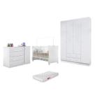 Quarto Infantil MDP Julie Berço Mini Cama Doce Sonho c/ Colchão + Guarda Roupa Roupeiro e Cômoda