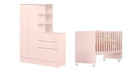 Quarto Infantil Roupeiro 4070 Conjugado E Berço 3540 Rosa - Qmovi