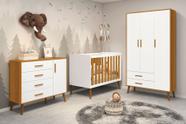 Quarto Isis Berço Americano 2 em 1 + Comoda Sapateira + Guarda Roupa Isis Retrô 3 Portas 2 Gavetas Branco Fosco/ Savana Fosco - Reller