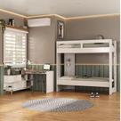 Quarto Juvenil completo Nexis com Beliche e Escrivaninha em L 2 Portas Branco/Nogal