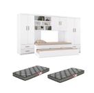 Quarto Juvenil Modulado composto de Guarda Roupa com Bicama, Armario Aéreo com 2 Colchões