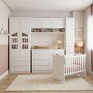 Quarto Ludi 100% MDF Guarda Roupa Roupeiro e Cômoda + Berço Doce Sonho Branco