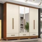 Quarto Modulado 100% MDF 3 Peças 6 Portas 3 Gavetas com Espelhos Smart Plus Bege/Cinamomo/Offwhite Quarto Modulado 100% MDF 3 Peças 6 Portas 3 Gavetas com Espelhos Smart Plus Bege/Cinamomo/Offwhite