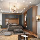 Quarto Modulado Casal Completo 100% MDF 6 Peças 6 Portas 5 Gavetas Com Maleiro Smart Plus Yescasa