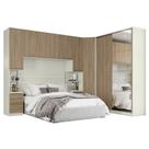 Quarto Modulado Casal Seletto 5 Peças 2 Portas Deslizante Areia/Jequitibá com Espelho - Móveis Henn Quarto Modulado Casal Seletto 5 Peças 2 Portas Deslizante Areia/Jequitibá com Espelho - Móveis Henn
