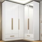 Quarto Modulado de Canto 100% MDF 3 Peças 5 Portas 2 Gavetas com Espelhos Smart Plus Espresso Móveis