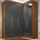 Quarto Modulado de Canto 100% MDF 3 Peças 5 Portas 2 Gavetas com Espelhos Smart Plus Espresso Móveis