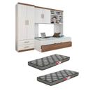 Quarto Modulado Juvenil Completo com Guarda Roupa, Cama de Solteiro e Cama Auxiliar e os Colchões