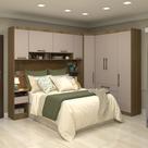 Quarto Modulado Queen de Canto Diagonal com Guarda-roupas Maleiro e Cabeceira Paris Master Luciane Móveis
