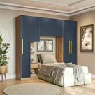 Quarto Modular Kappesberg Adapt Nogueira/Azul Profundo 4 peças 247cm