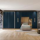Quarto Modular Kappesberg Adapt Nogueira/Azul Profundo 6 Peças 450cm