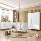 Quarto Retrô Infantil Completo Melinda Branco Guarda-Roupa, Cômoda com Porta e Berço Ana 3 em 1 Mobili Quarto Retrô Infantil Completo Melinda Branco Guarda-Roupa, Cômoda com Porta e Berço Ana 3 em 1 Mobili