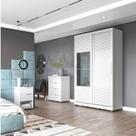Quarto Solteiro com Guarda-roupa 2 Portas de Correr, Cômoda e 1 Mesa de Cabeceira Thales