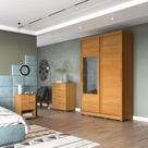 Quarto Solteiro com Guarda-Roupa 2 Portas de Correr, Cômoda e 1 Mesa de Cabeceira Thales Marrom/Nature
