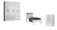 Quarto Solteiro Evolution Roupeiro 6 Portas Cama e Cômoda - Móveis Leartam