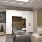 Quarto Solteiro Guarda Roupas Mesa Paris, Avelã Pf, Branco Quarto Solteiro Guarda Roupas Mesa Paris, Avelã Pf, Branco