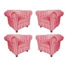 Quatro Poltronas Chesterfield Luiz Xv - Suede Rosa / Decoração, recepção , barbearia, sala tv estar