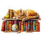 Quebra-cabeça de madeira Pijesaksa Dreamy Tabby Cat Library Kitten 190 unidades