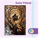 Quebra-cabeça Gato Vitral- 308 Peças em madeira com formas únicas
