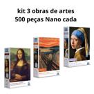 Quebra cabeça Kit 3 obras Monalisa Moça Grito 500pçs nano cd Quebra cabeça Kit 3 obras Monalisa Moça Grito 500pçs nano cd