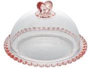 Queijeira com Tampa em Cristal Coração Borda Rosa 19,5x13cm Lyor