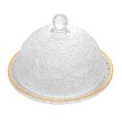 Queijeira de Cristal Martelado com Tampa e Fio de Ouro Petra 19,5cm x 13cm - Lyor